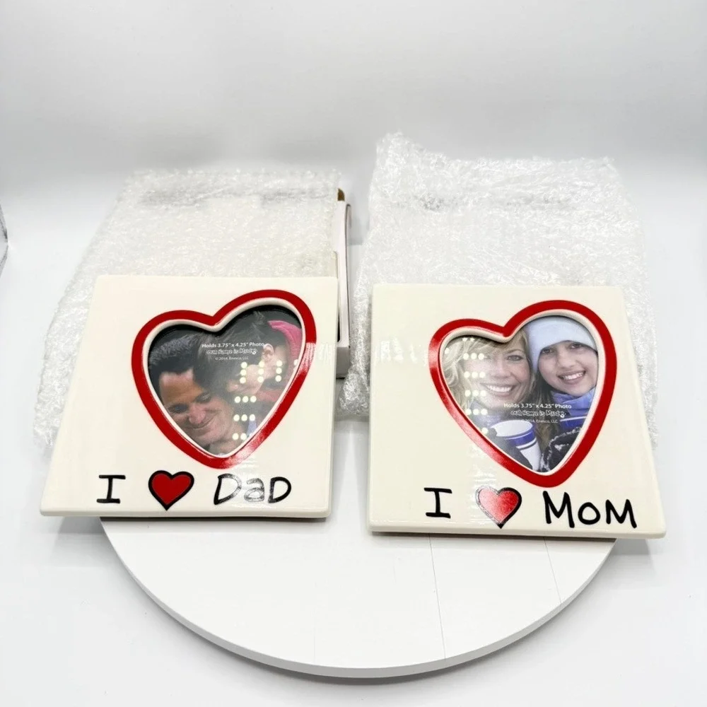 Our Name is Mud I Heart Mom & Dad Ceramic Photo Frame Set 4041700 4041701 New